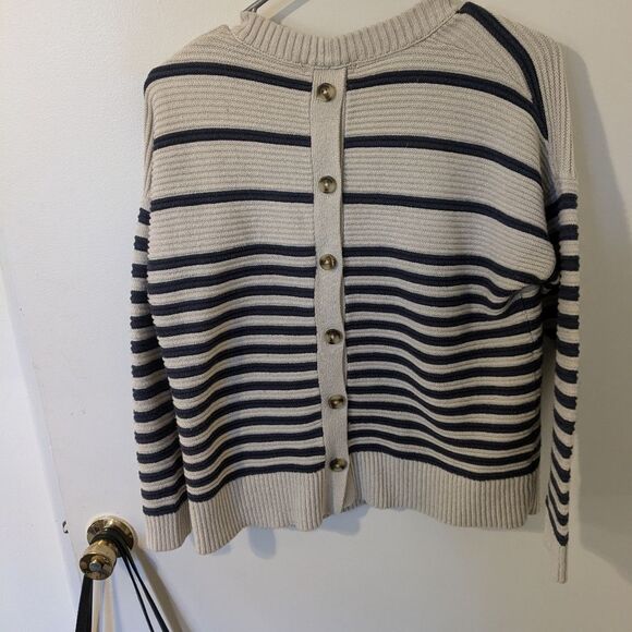 🤍 MSRP $98 Madewell Greensboro Beige Stripe Button-Back Sweater – Size Small 🤎 - Picture 8 of 11